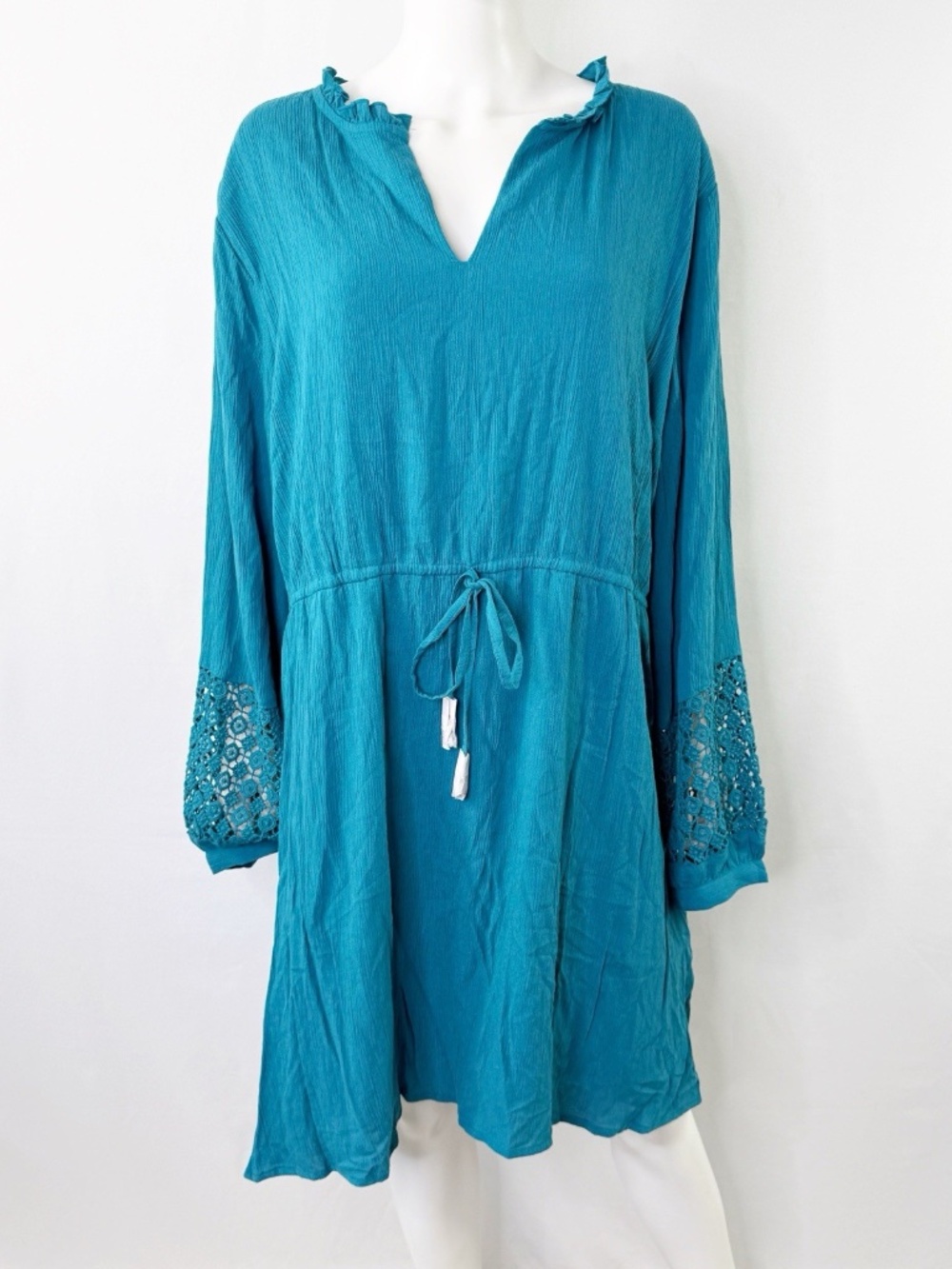 Soft Surroundings Teal Turquoise Drawstring Tunic Dress Size 2XL Casual NEW